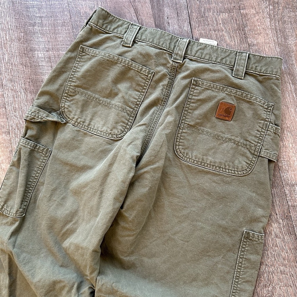 Vintage Carhartt Leather Tab Carpenter Pants Green Workwear Pants 34x30